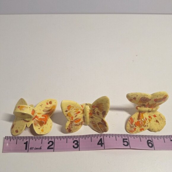 3 Vintage Yellow Butterfly Macrame Beads W Orange & Brown 1970s Butterflies Lot - Picture 6 of 7